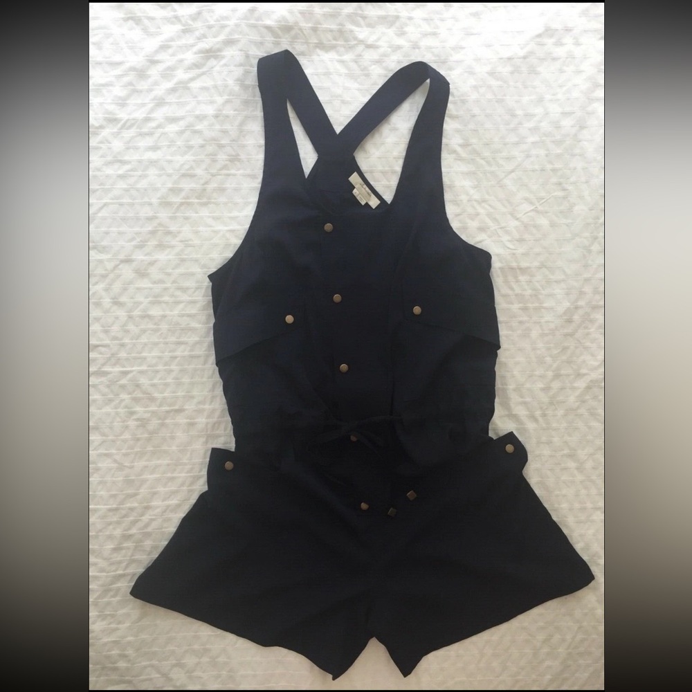 Anthropologie Elevenses Navy Drew Utility Sleeveless Romper S